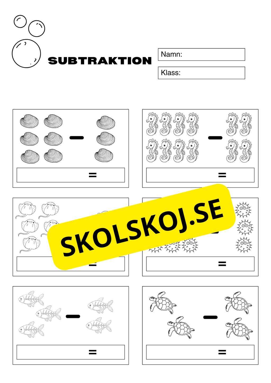 Subtraktion 0 - 10
