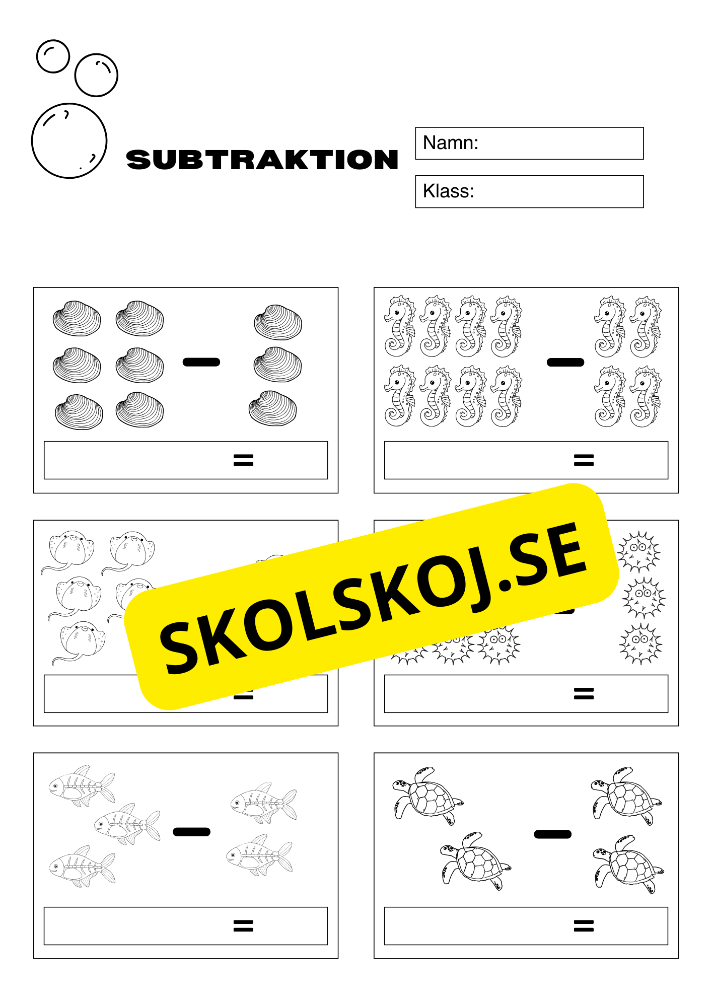 Subtraktion 0 - 10