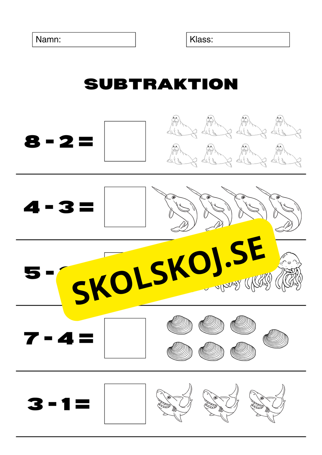 Subtraktion 0 - 10
