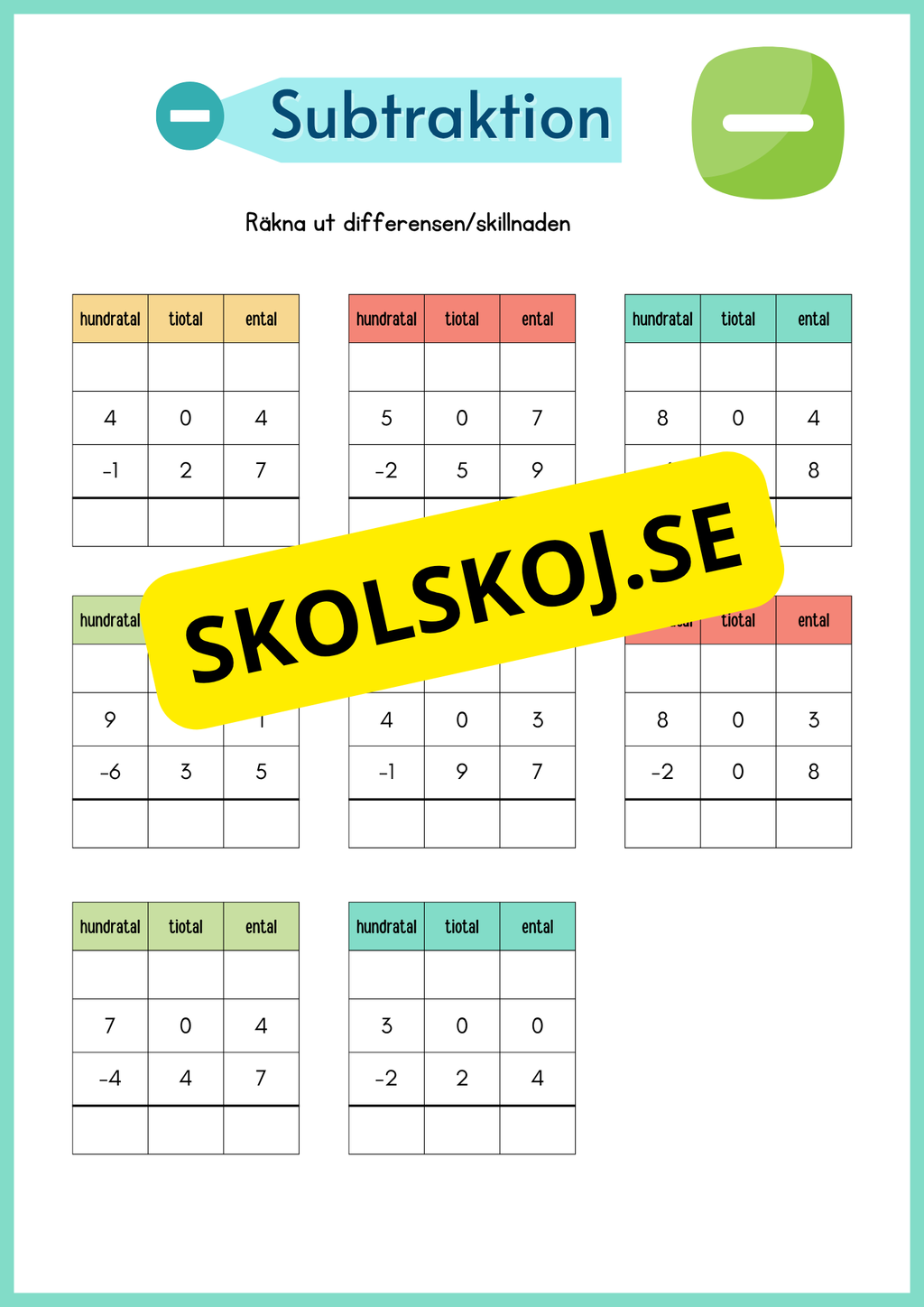 Subtraktion med uppställning