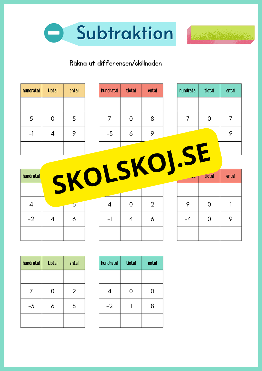 Subtraktion med uppställning