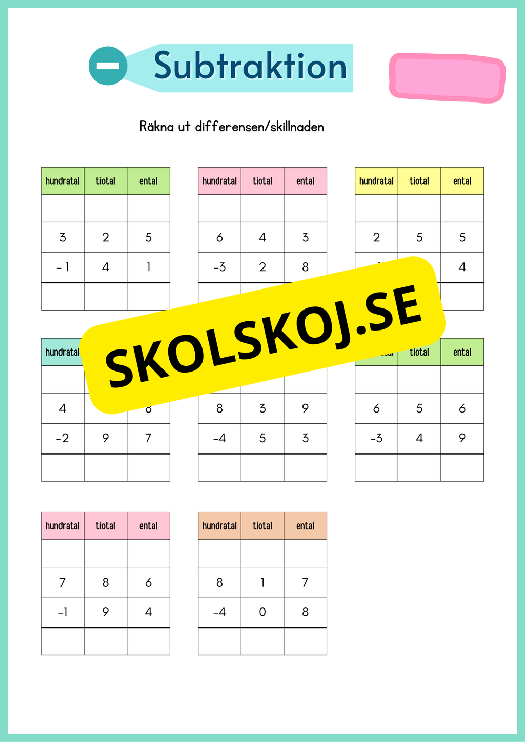 Subtraktion med uppställning