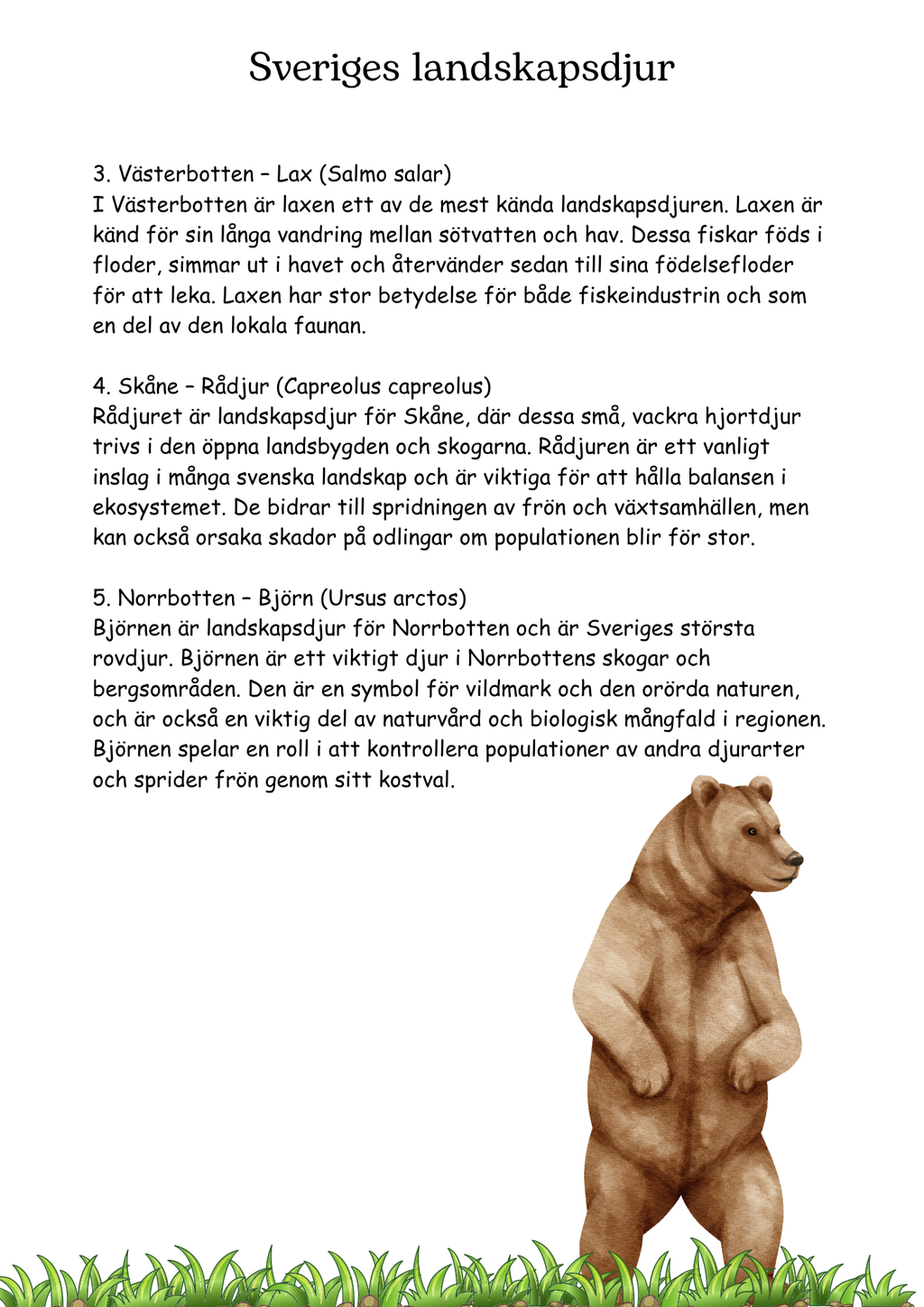 Sveriges landskapsdjur och djurens värld - åk 4 - 6