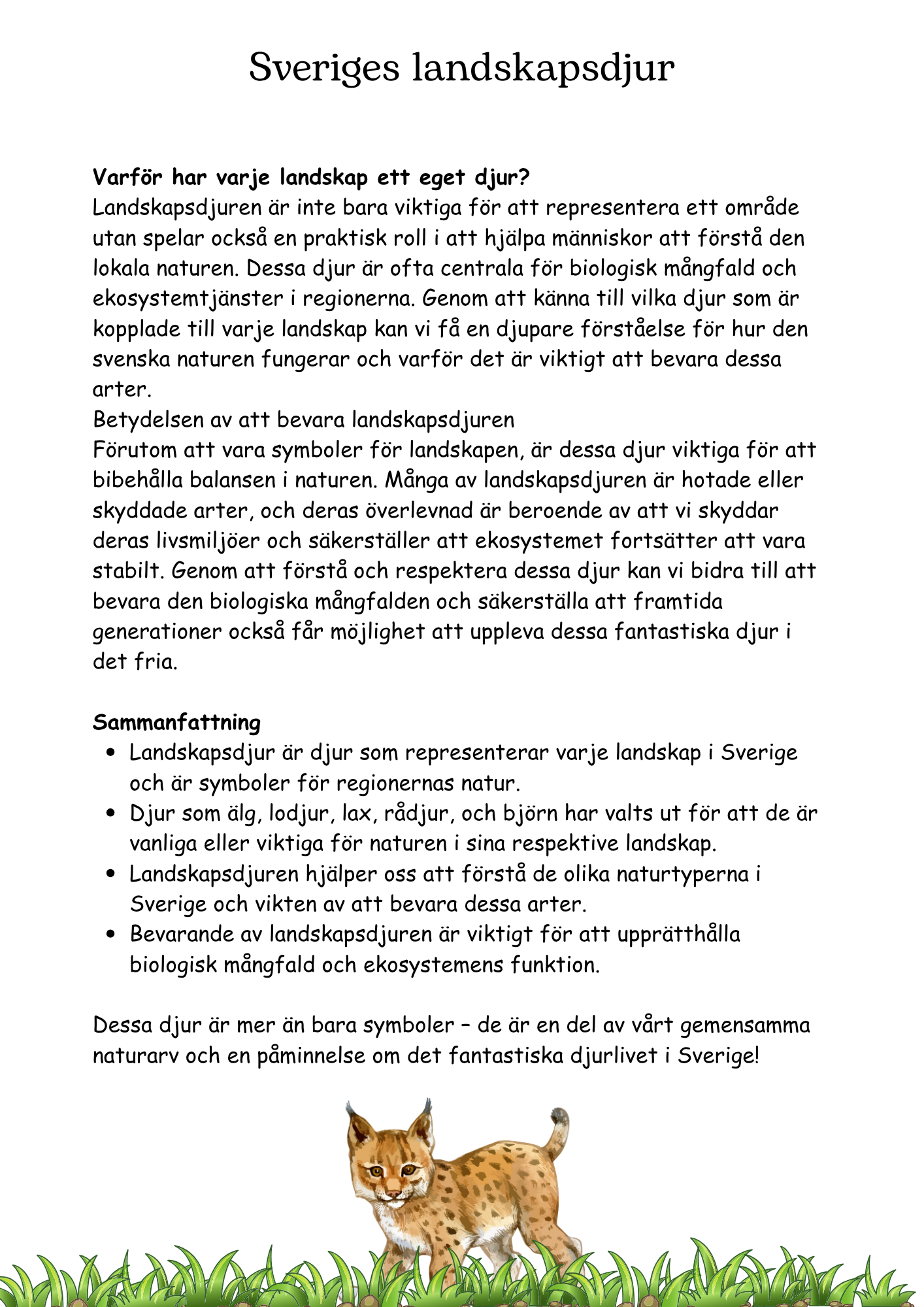 Sveriges landskapsdjur och djurens värld - åk 4 - 6
