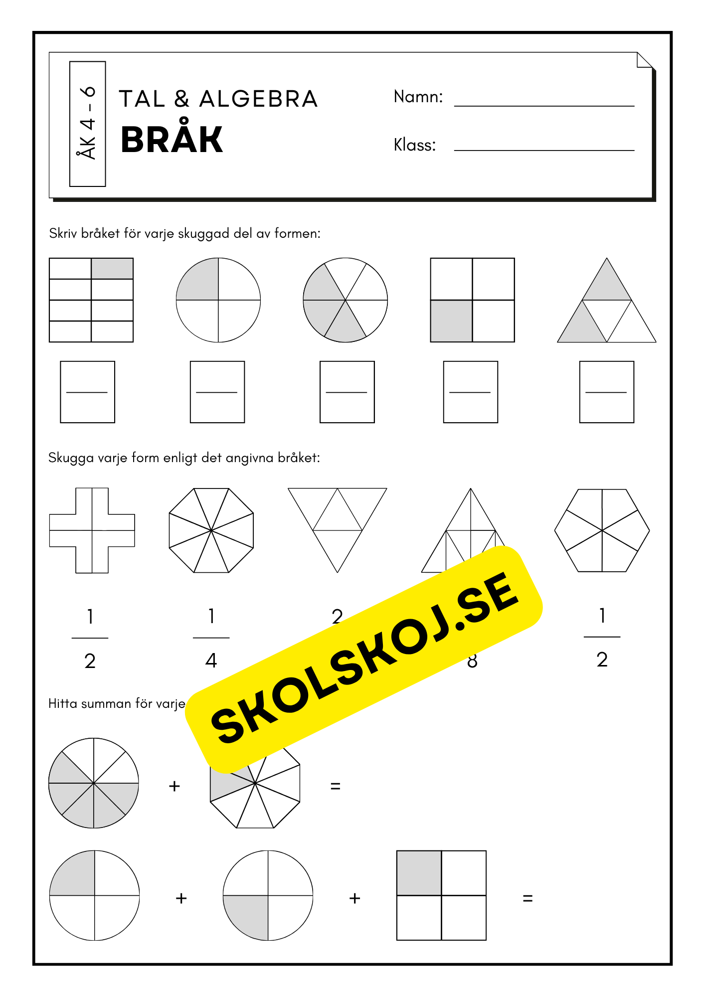 Tal och algebra - Bråk - Åk 4 - 6