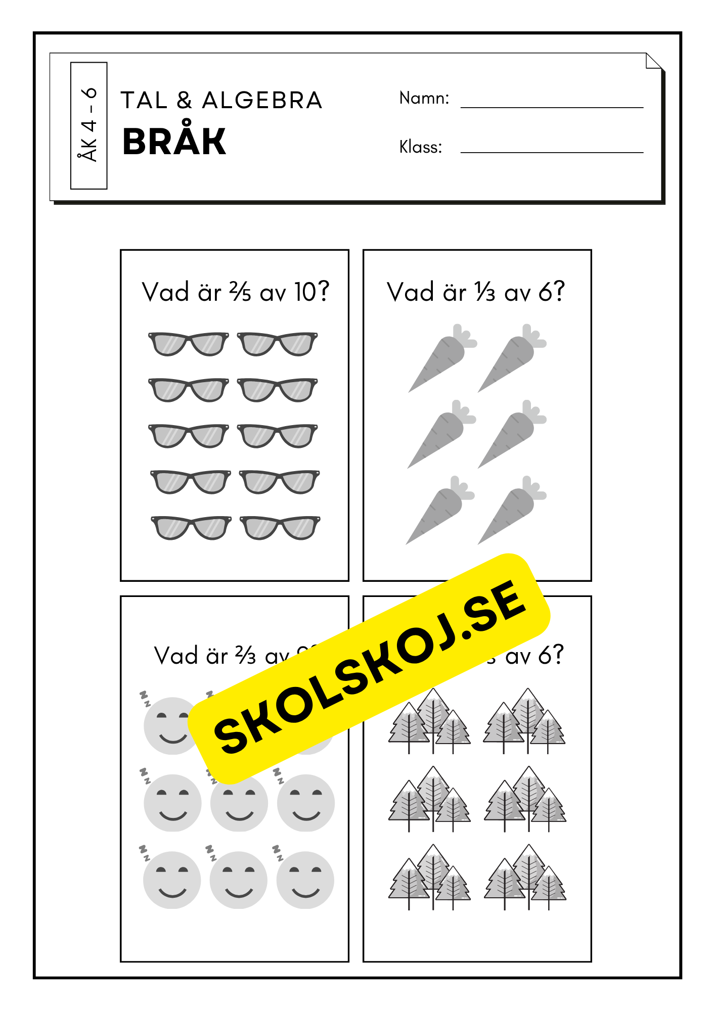 Tal och algebra - Bråk - Åk 4 - 6