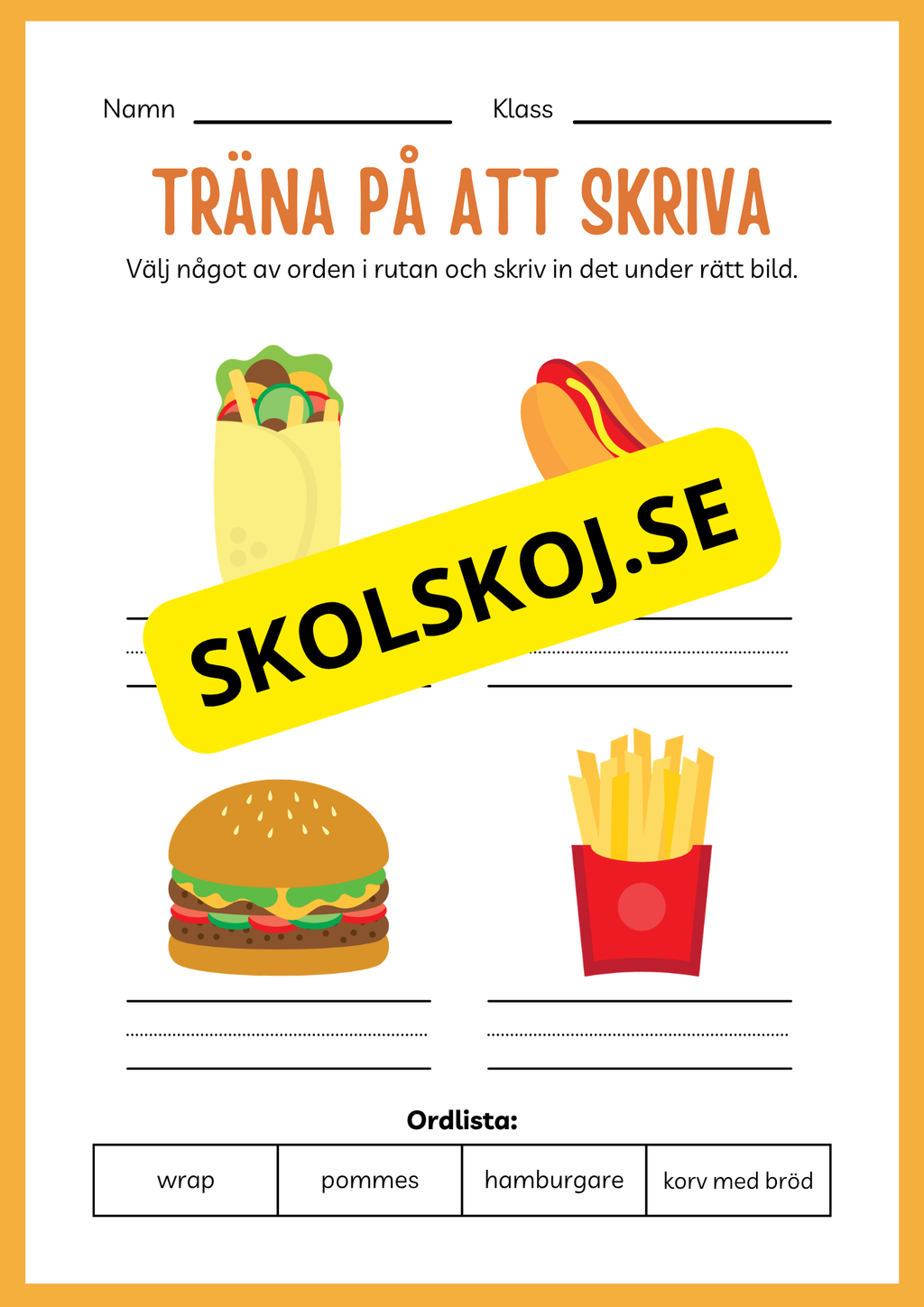 Träna på att skriva - Tema: Snabbmat (24 sidor)
