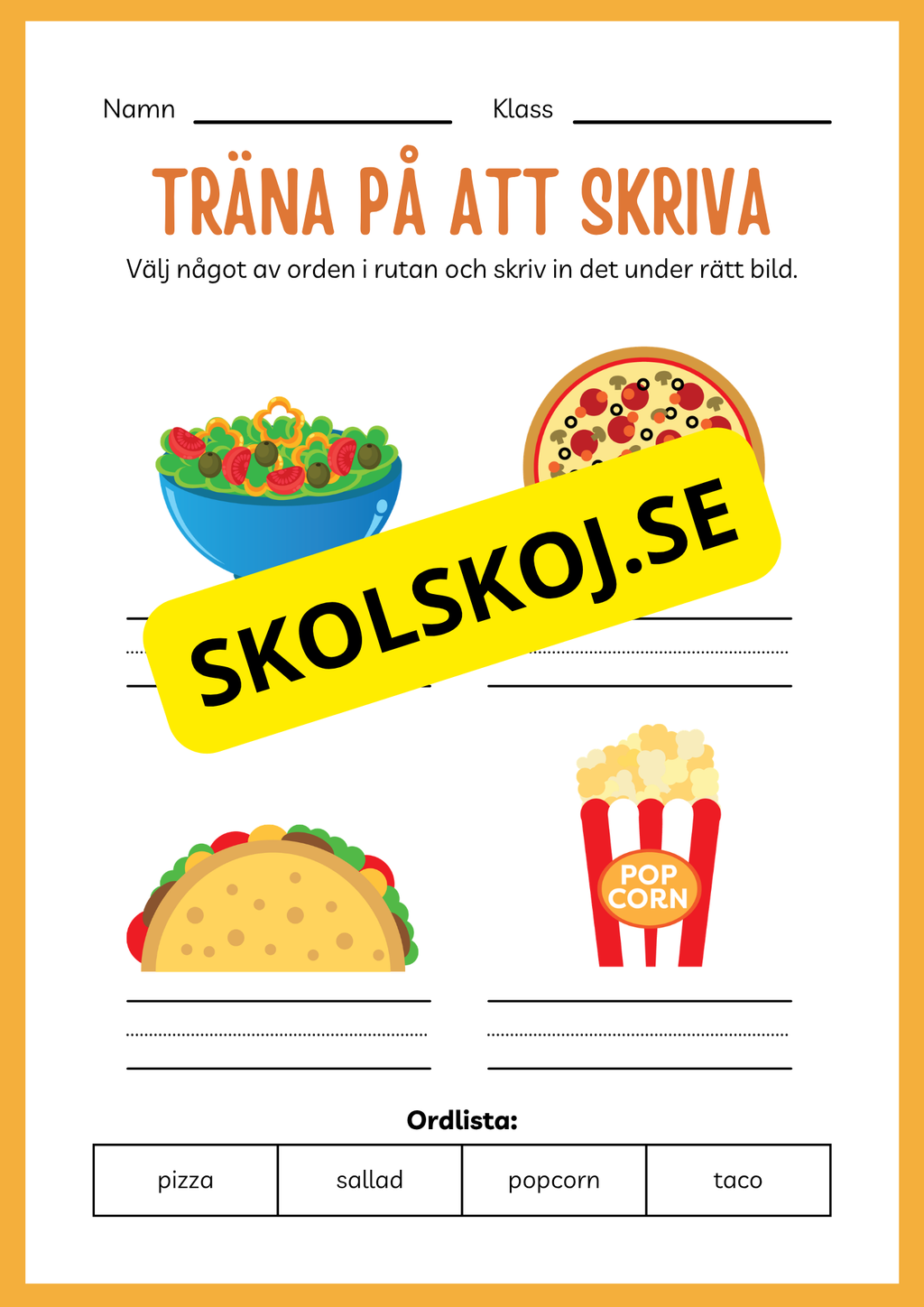 Träna på att skriva - Tema: Snabbmat (24 sidor)