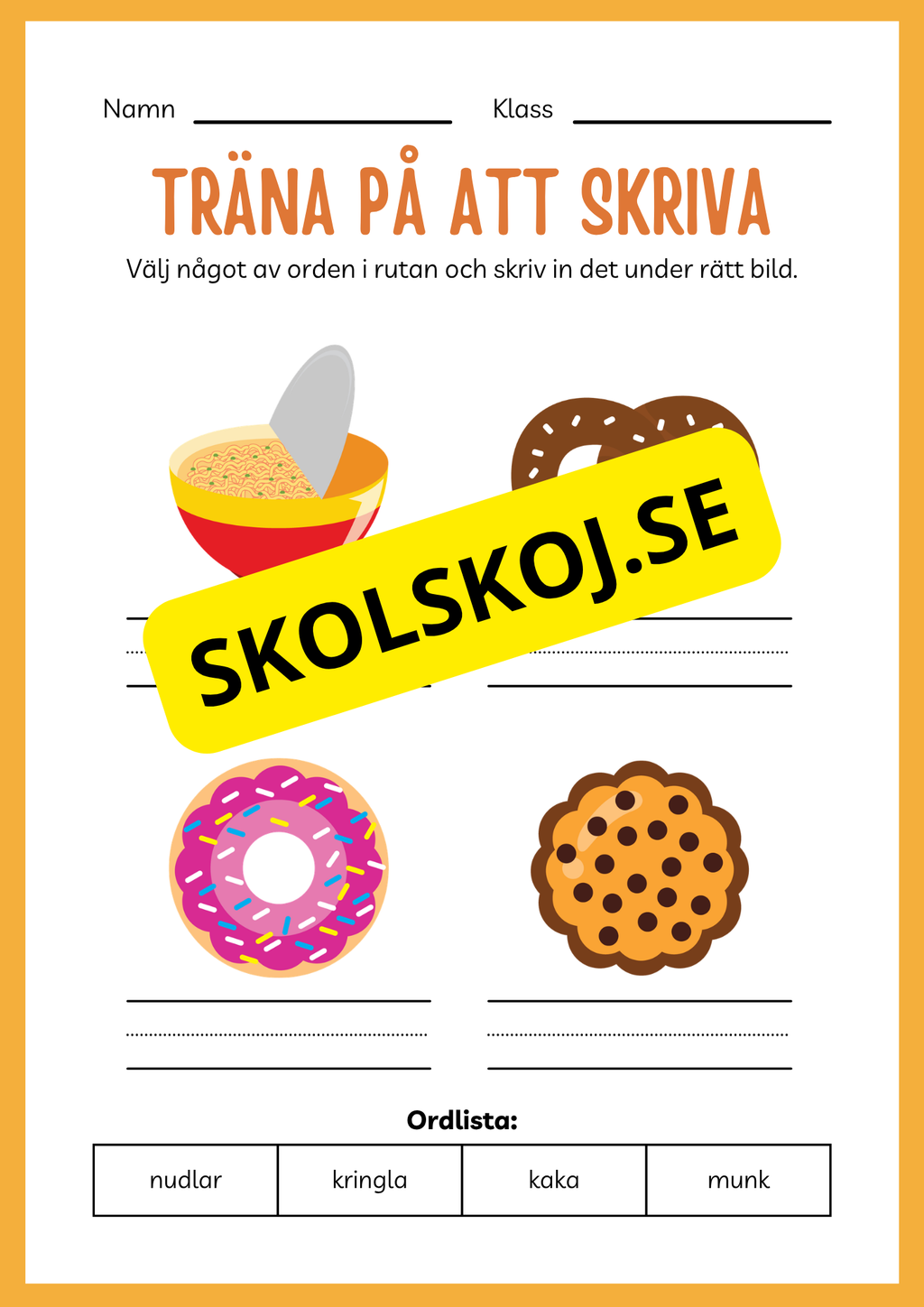 Träna på att skriva - Tema: Snabbmat (24 sidor)