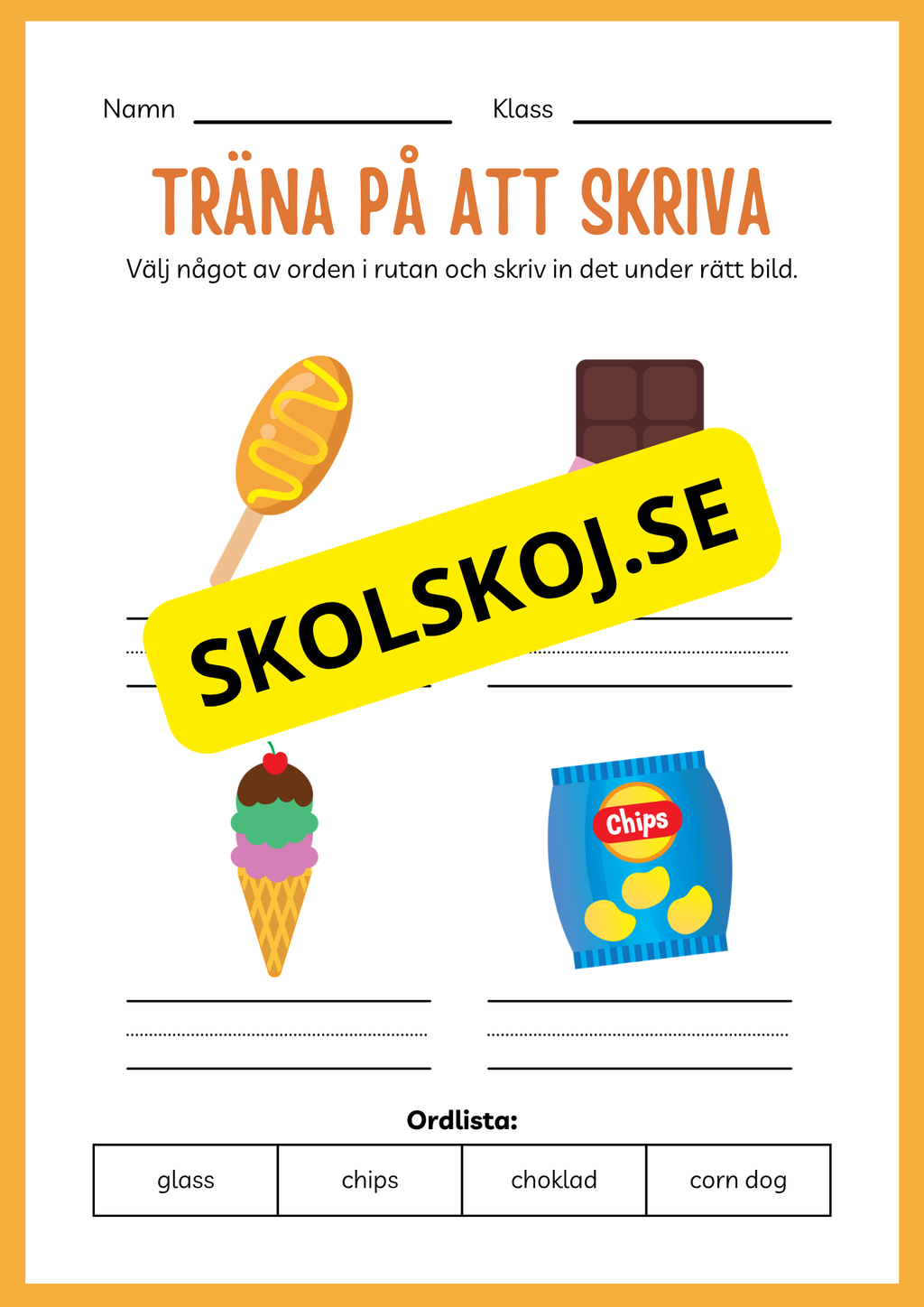 Träna på att skriva - Tema: Snabbmat (24 sidor)