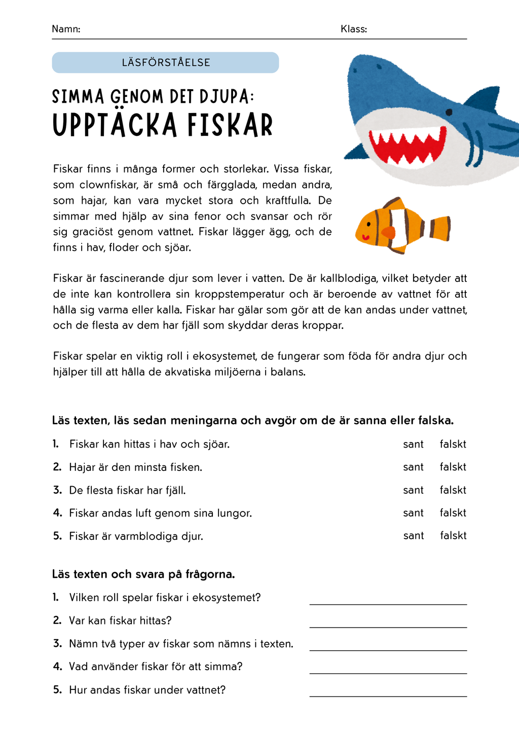 Utforska djurvärlden - Läsförståelse