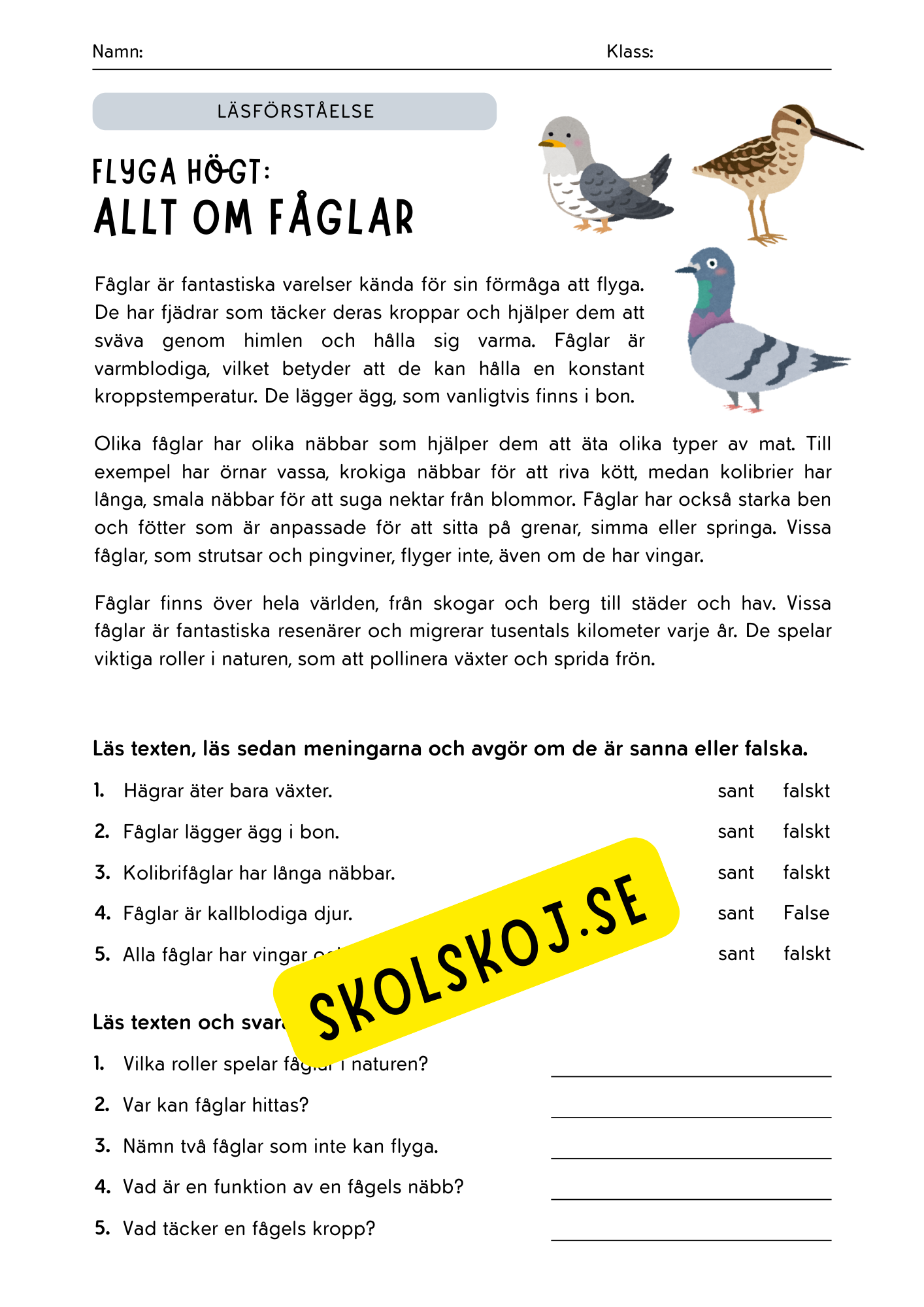 Utforska djurvärlden - Läsförståelse