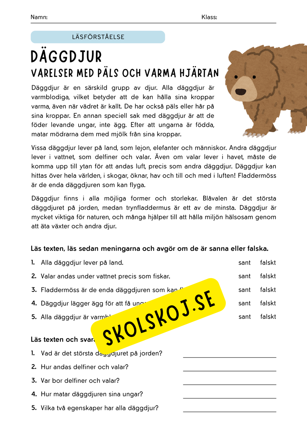 Utforska djurvärlden - Läsförståelse