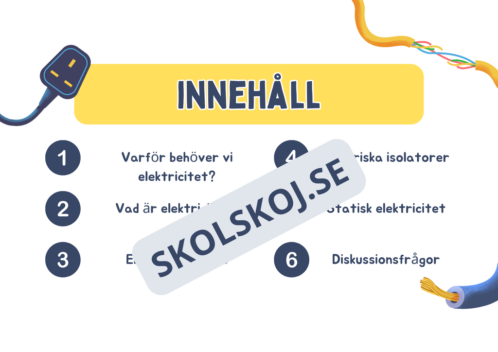 Vad är elektricitet? (Fakta + frågor) - Årskurs 4 - 6