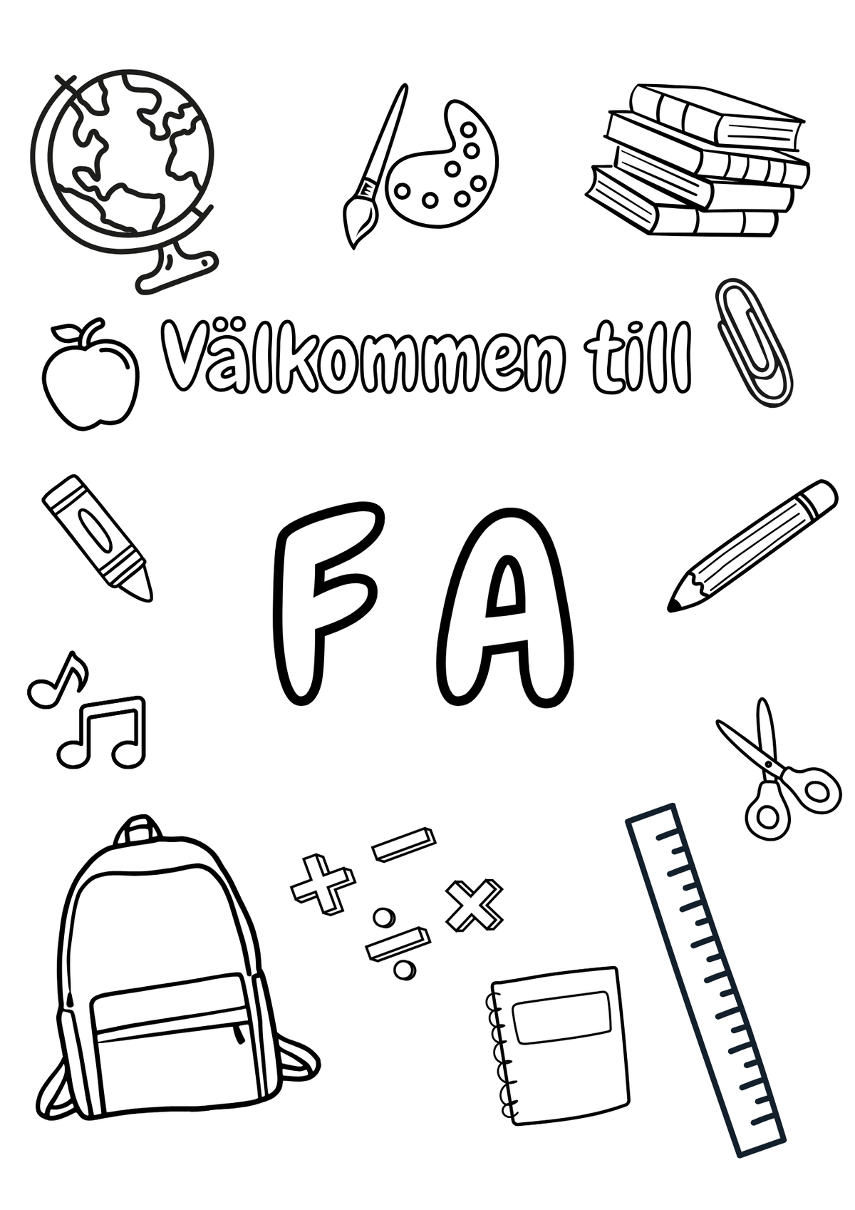 Välkommen klassrumsskyltar - F - ÅK 6 - A4 Format