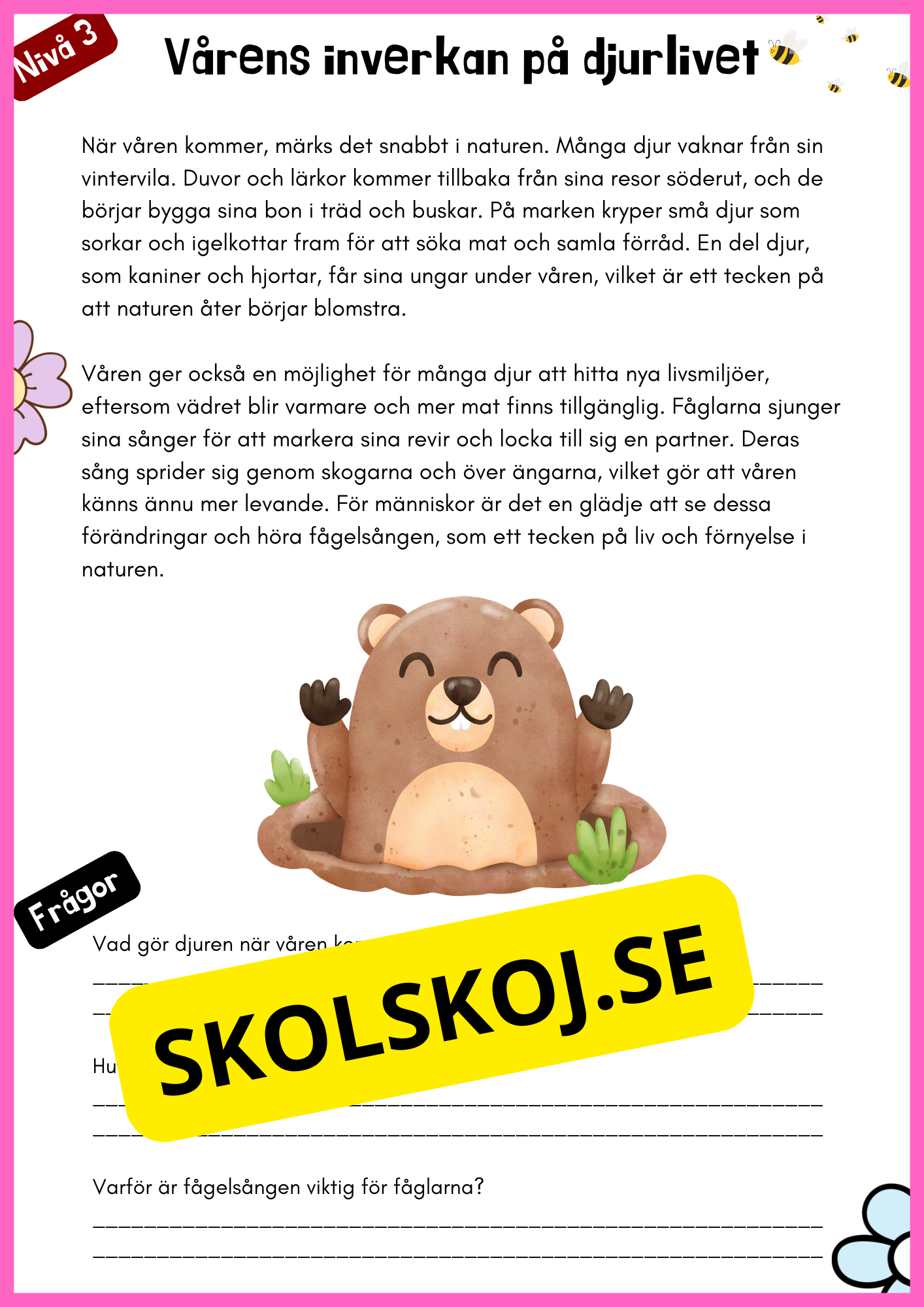 Vårtema – Läsförståelse i tre olika nivåer