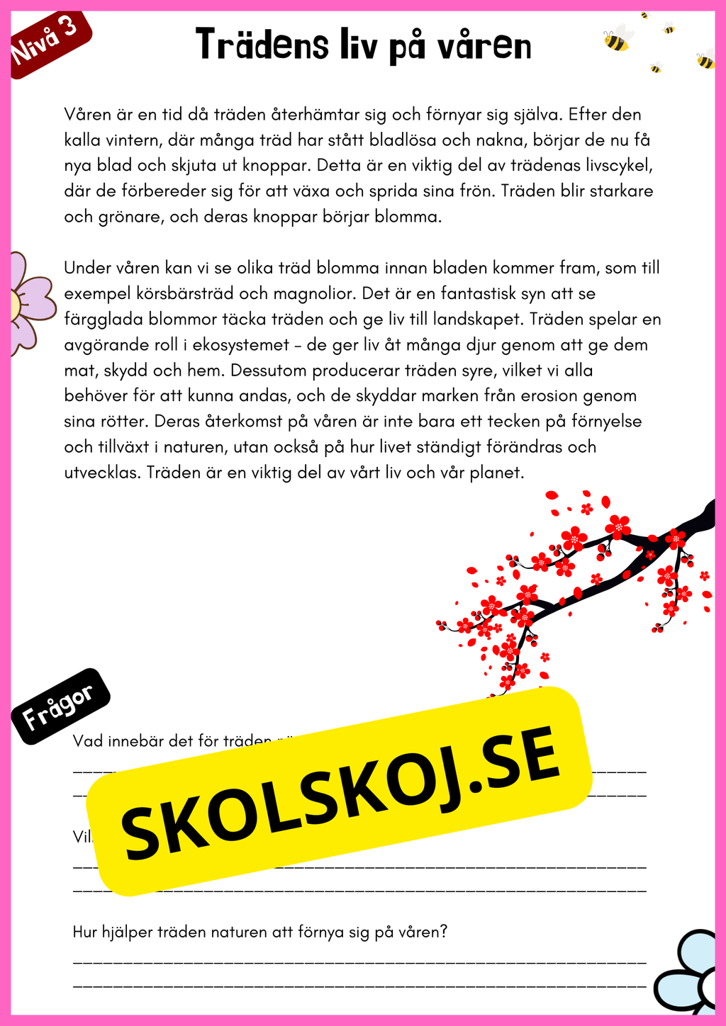 Vårtema – Läsförståelse i tre olika nivåer