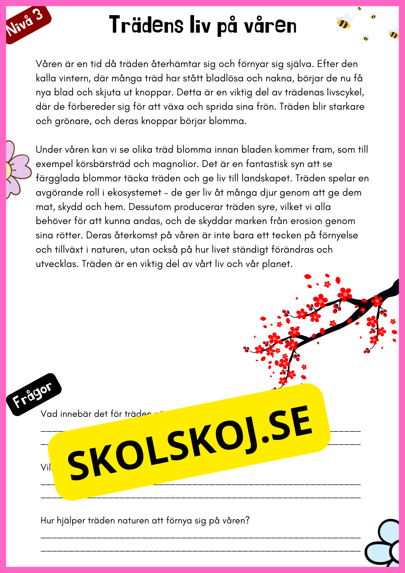 Vårtema – Läsförståelse i tre olika nivåer