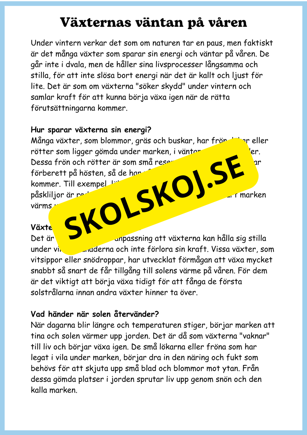 Växterna på vintern - Årskurs 4 - 6