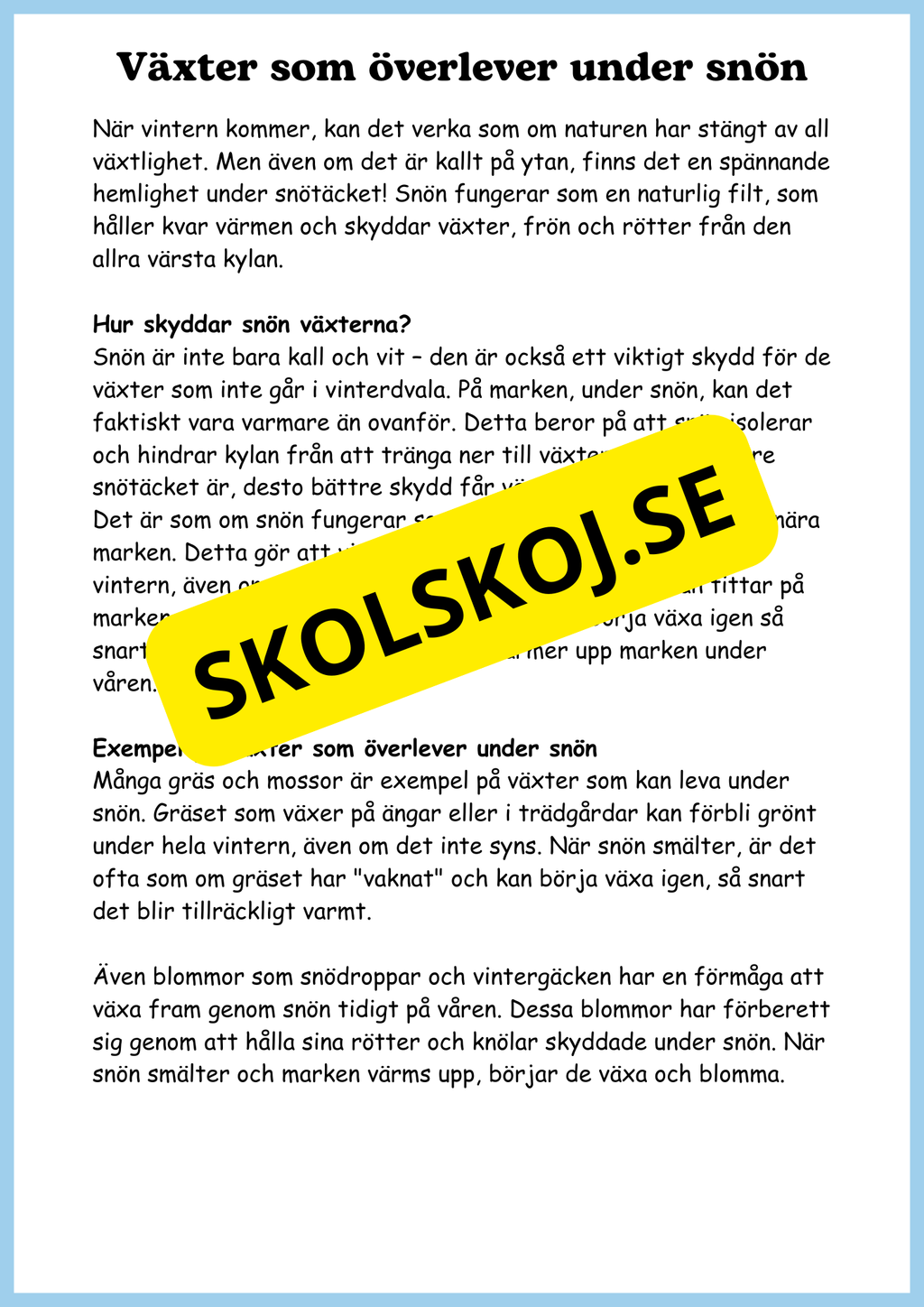 Växterna på vintern - Årskurs 4 - 6