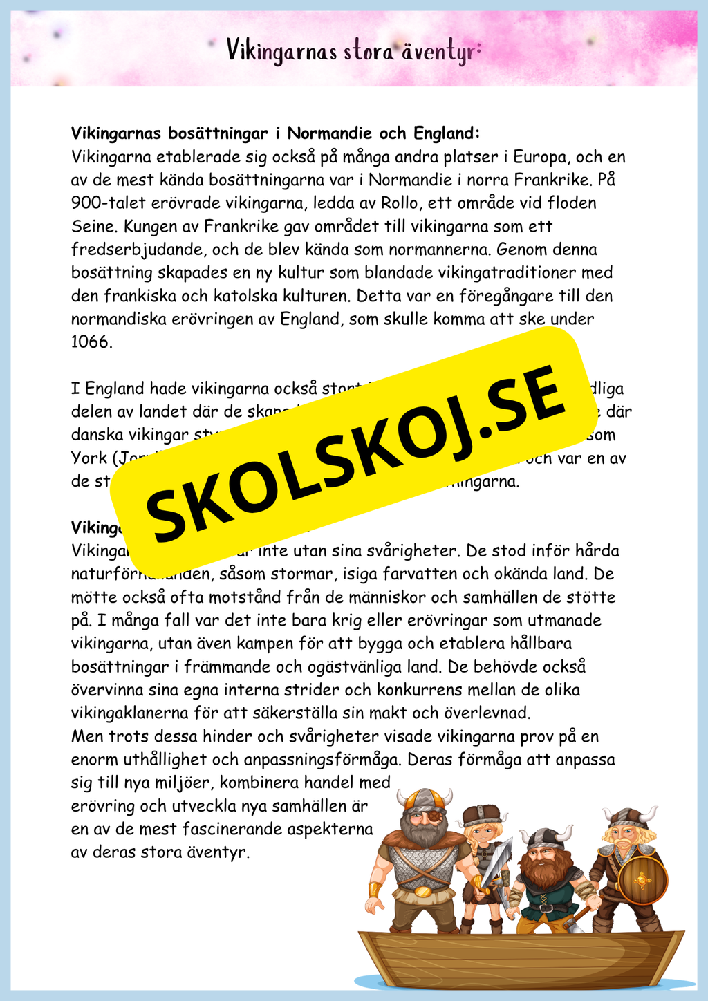 Vikingatidens äventyr och arv - Läsförståelse + frågor (42 sidor) - åk 4 - 6