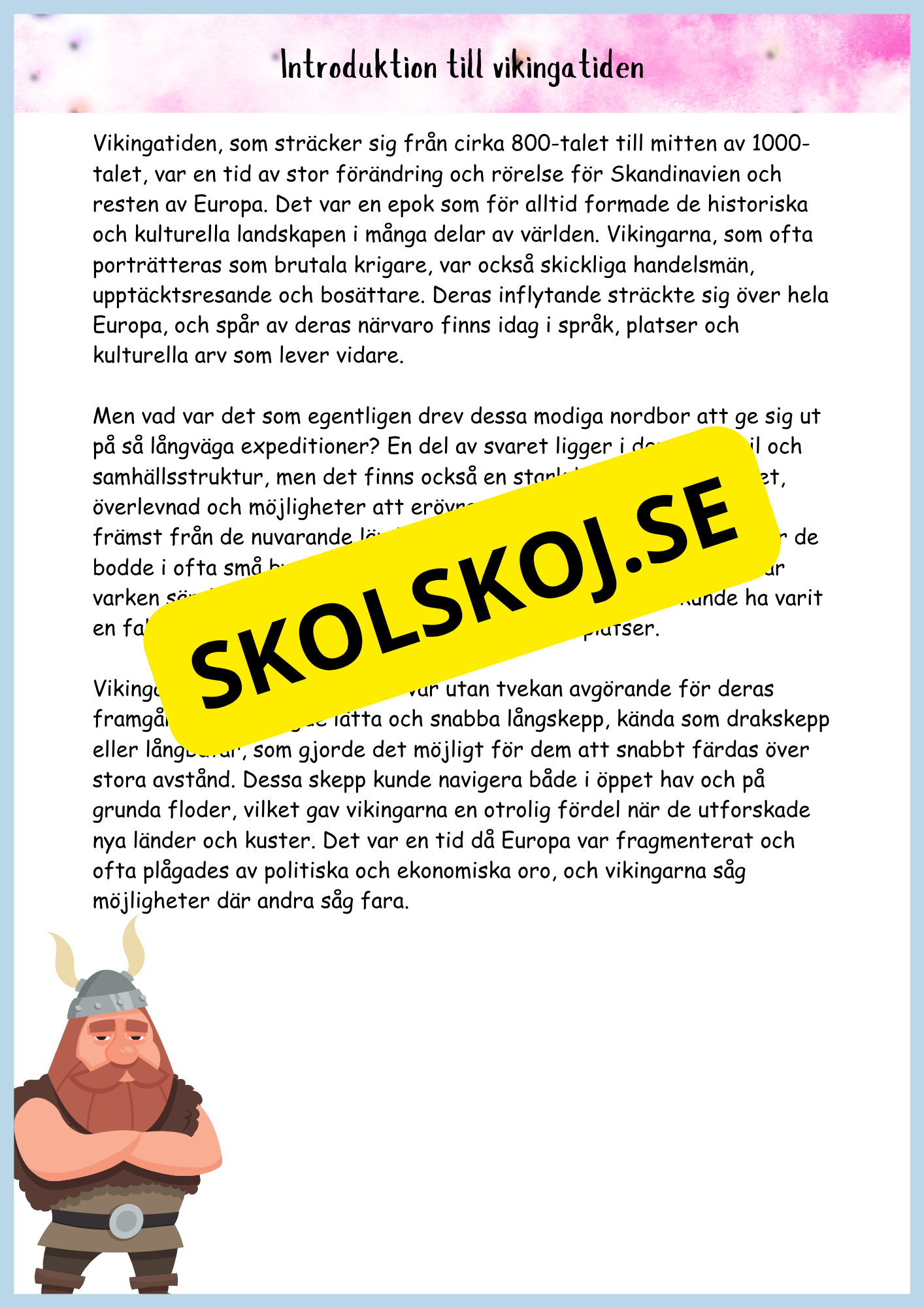 Vikingatidens äventyr och arv - Läsförståelse + frågor (42 sidor) - åk 4 - 6