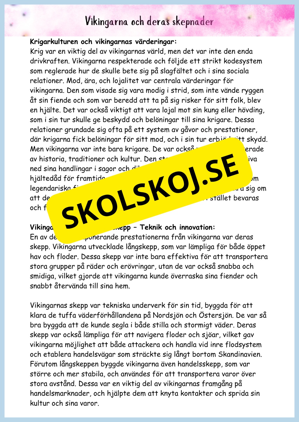 Vikingatidens äventyr och arv - Läsförståelse + frågor (42 sidor) - åk 4 - 6