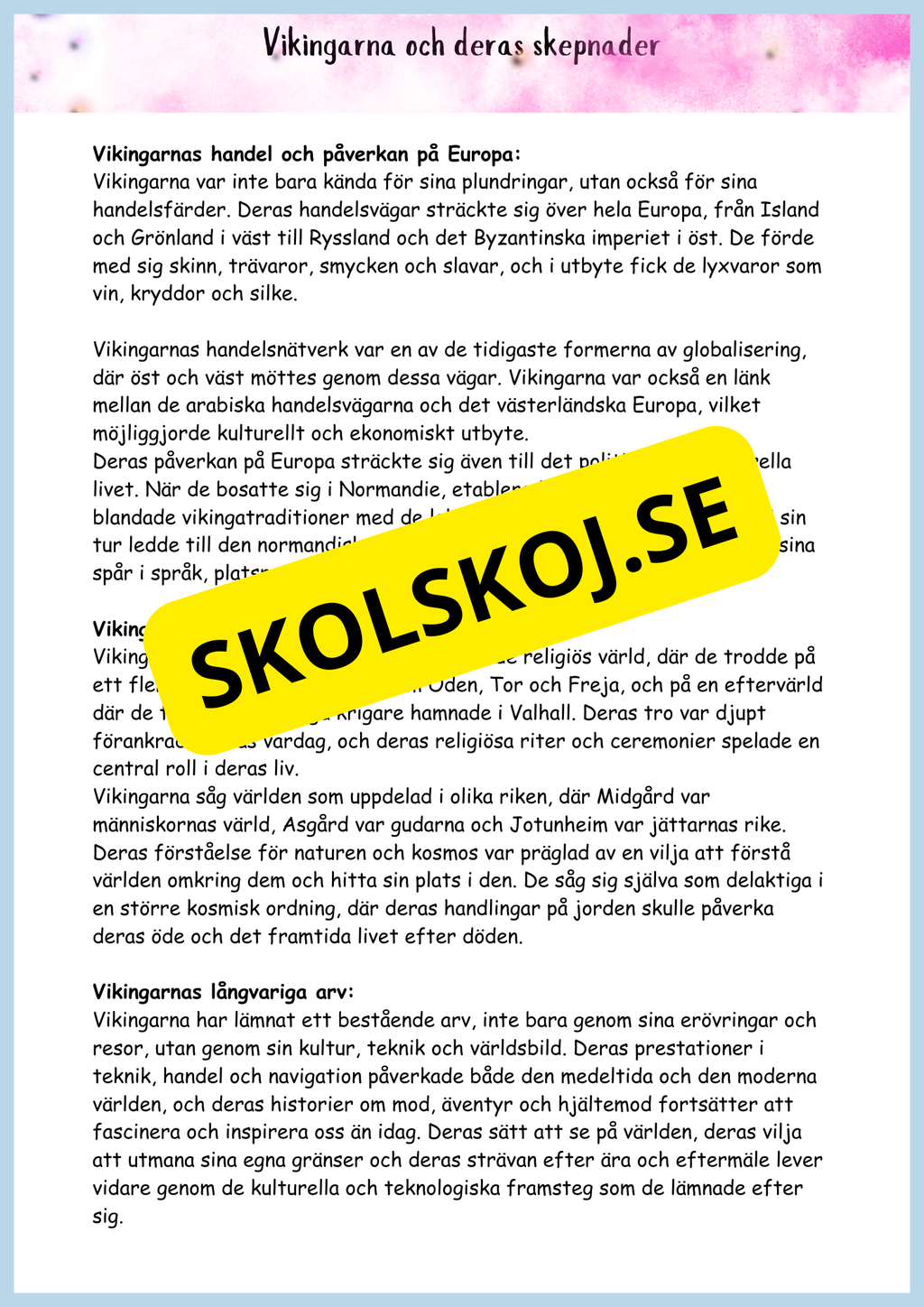 Vikingatidens äventyr och arv - Läsförståelse + frågor (42 sidor) - åk 4 - 6