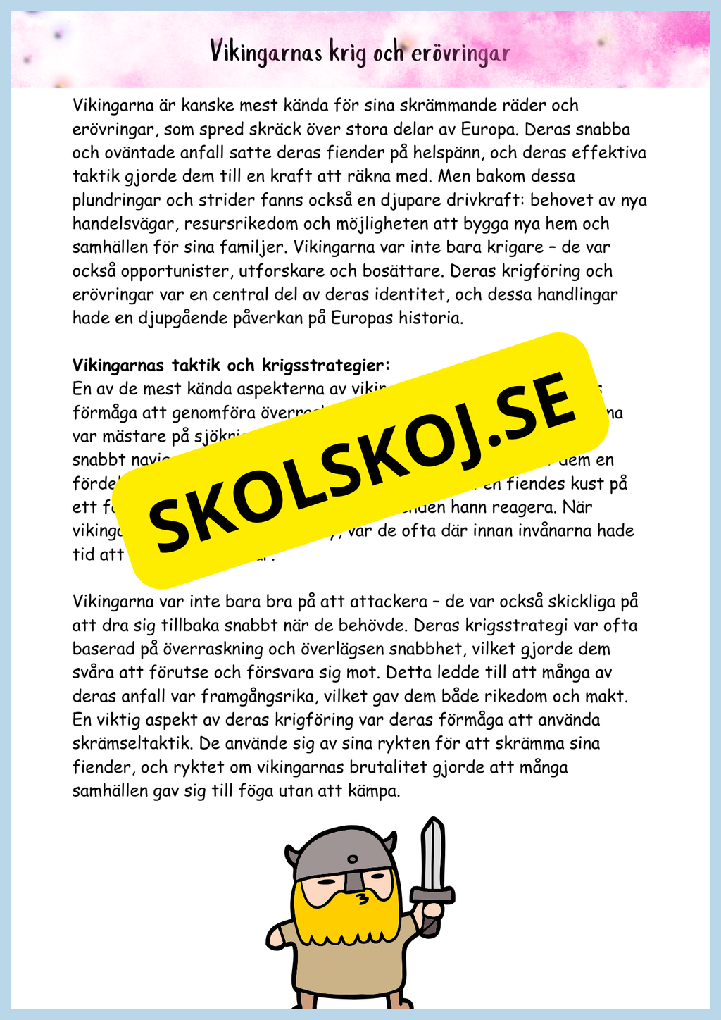 Vikingatidens äventyr och arv - Läsförståelse + frågor (42 sidor) - åk 4 - 6