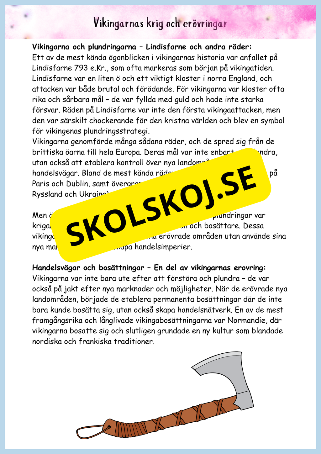 Vikingatidens äventyr och arv - Läsförståelse + frågor (42 sidor) - åk 4 - 6