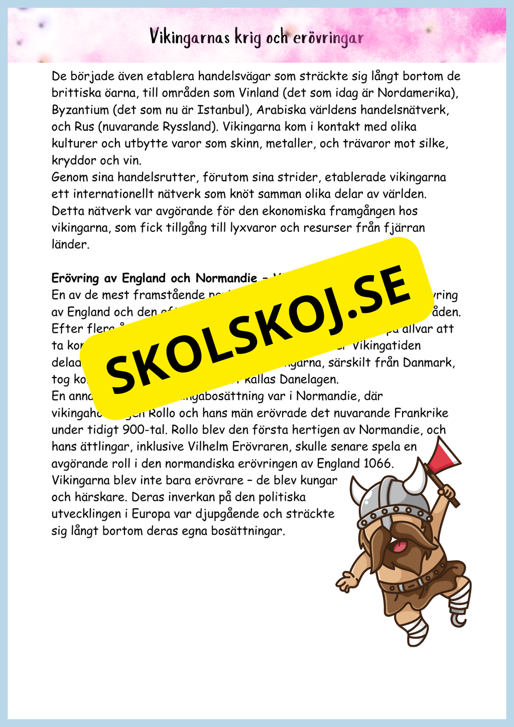 Vikingatidens äventyr och arv - Läsförståelse + frågor (42 sidor) - åk 4 - 6