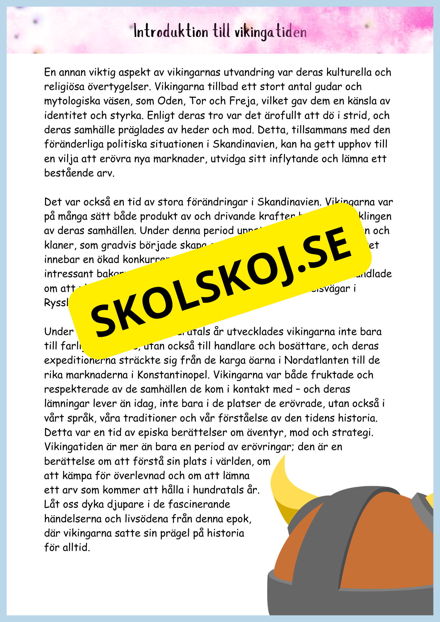 Vikingatidens äventyr och arv - Läsförståelse + frågor (42 sidor) - åk 4 - 6