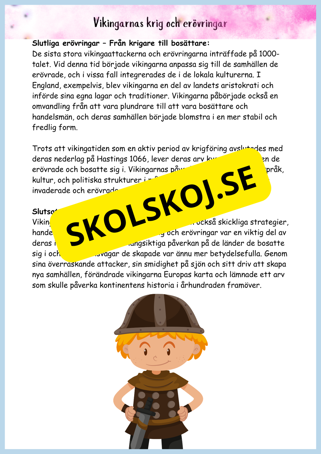 Vikingatidens äventyr och arv - Läsförståelse + frågor (42 sidor) - åk 4 - 6