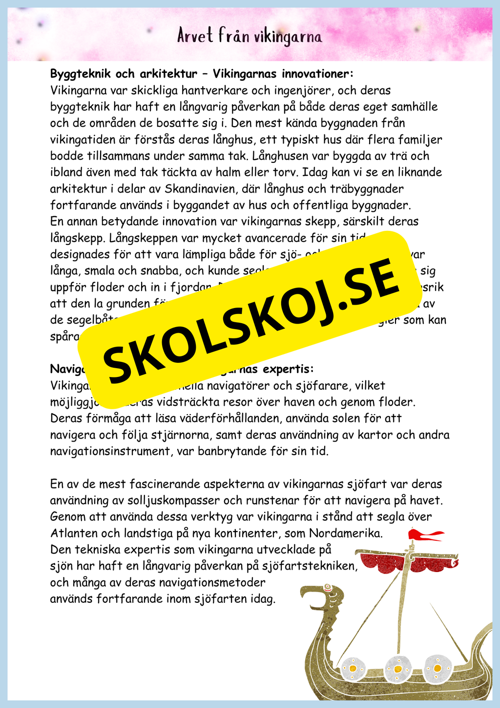 Vikingatidens äventyr och arv - Läsförståelse + frågor (42 sidor) - åk 4 - 6