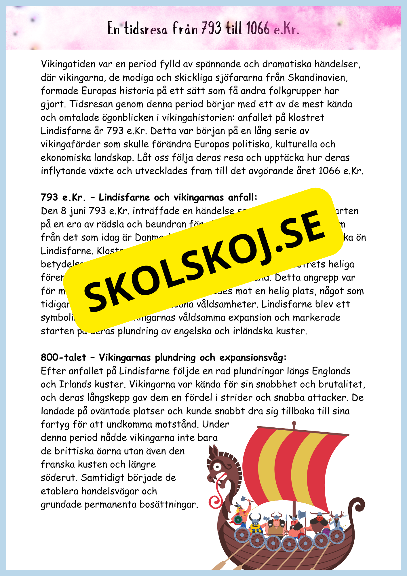 Vikingatidens äventyr och arv - Läsförståelse + frågor (42 sidor) - åk 4 - 6