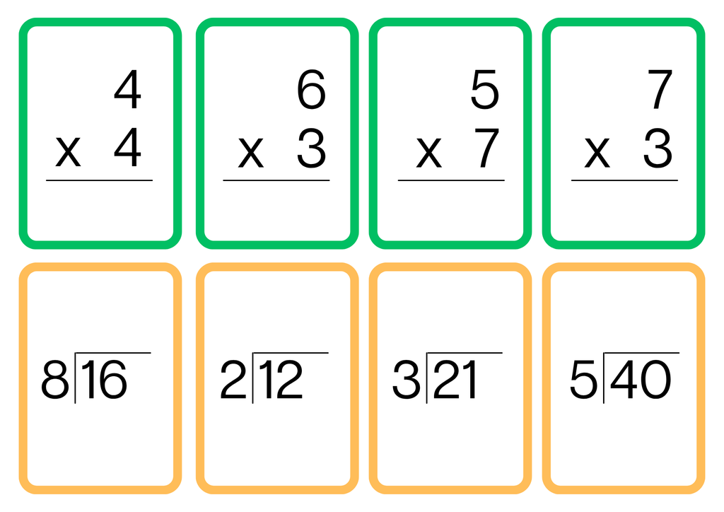 Multiplikations och divisions kort - A5 format