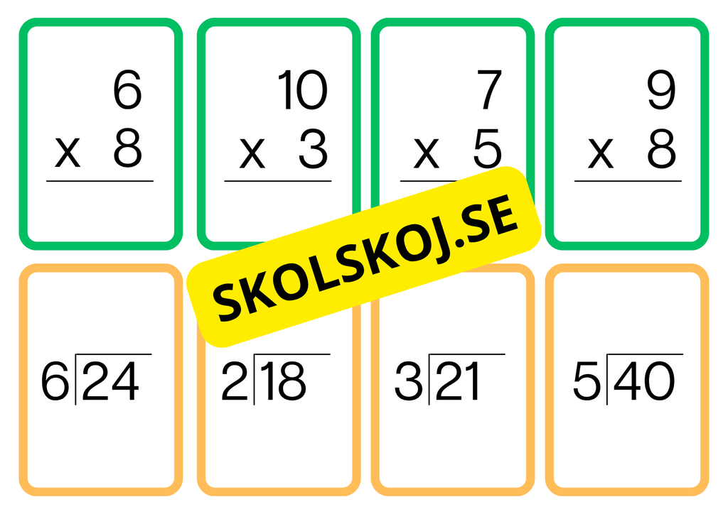 Multiplikations och divisions kort - A5 format