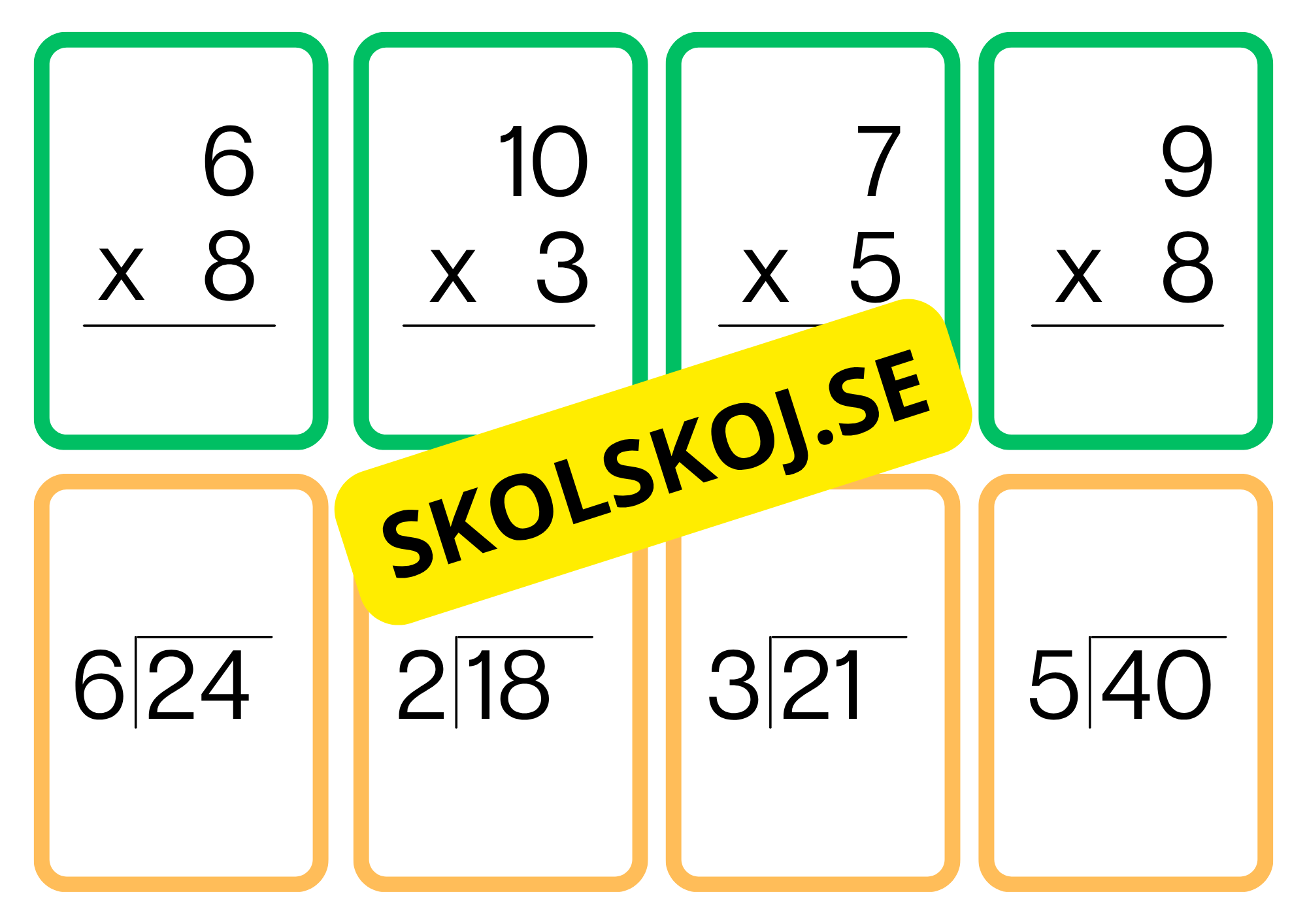 Multiplikations och divisions kort - A5 format
