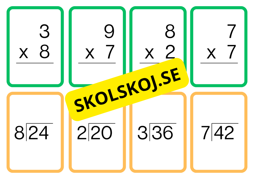 Multiplikations och divisions kort - A5 format