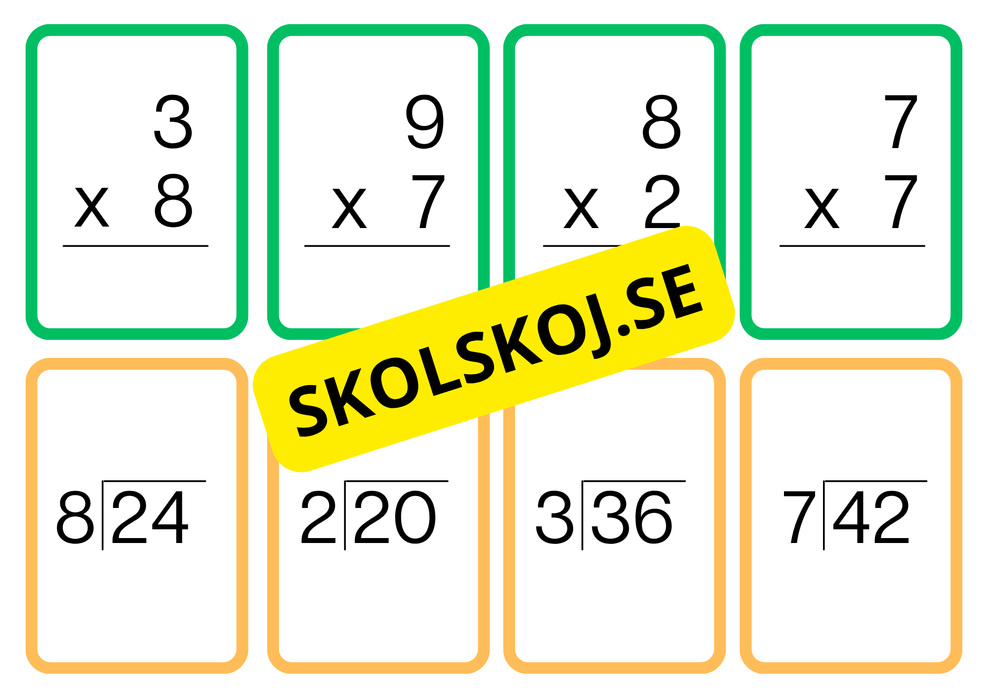 Multiplikations och divisions kort - A5 format
