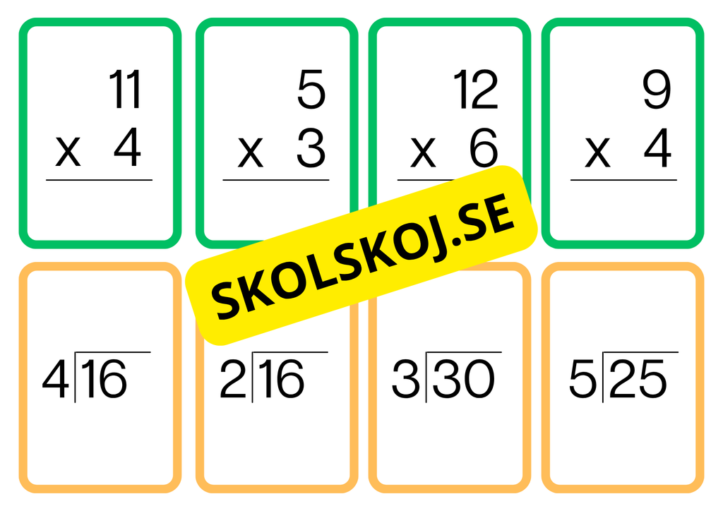 Multiplikations och divisions kort - A5 format