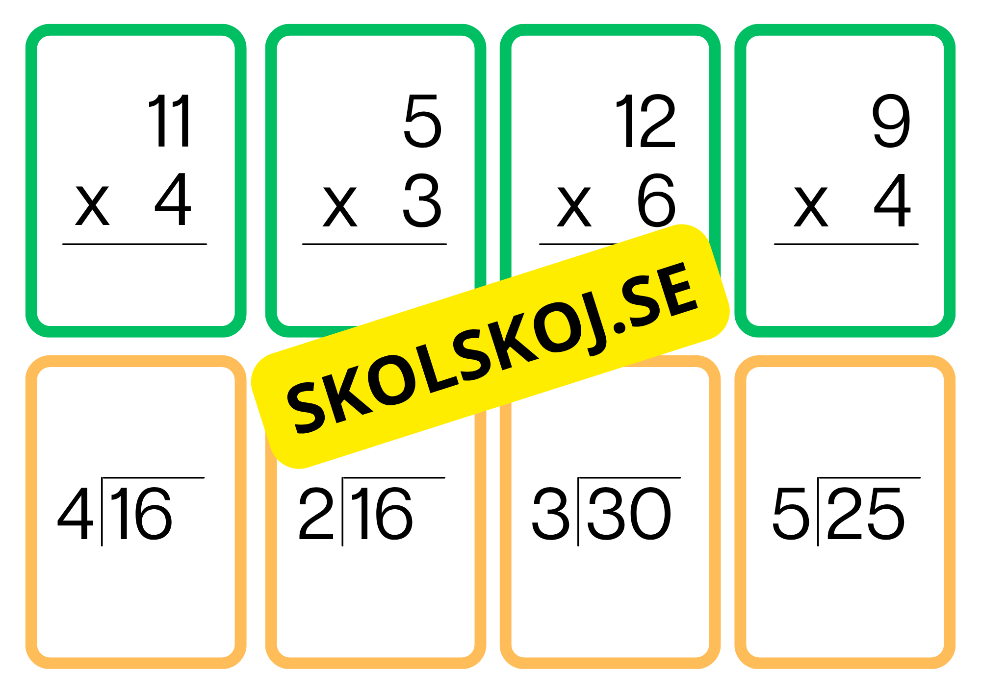 Multiplikations och divisions kort - A5 format