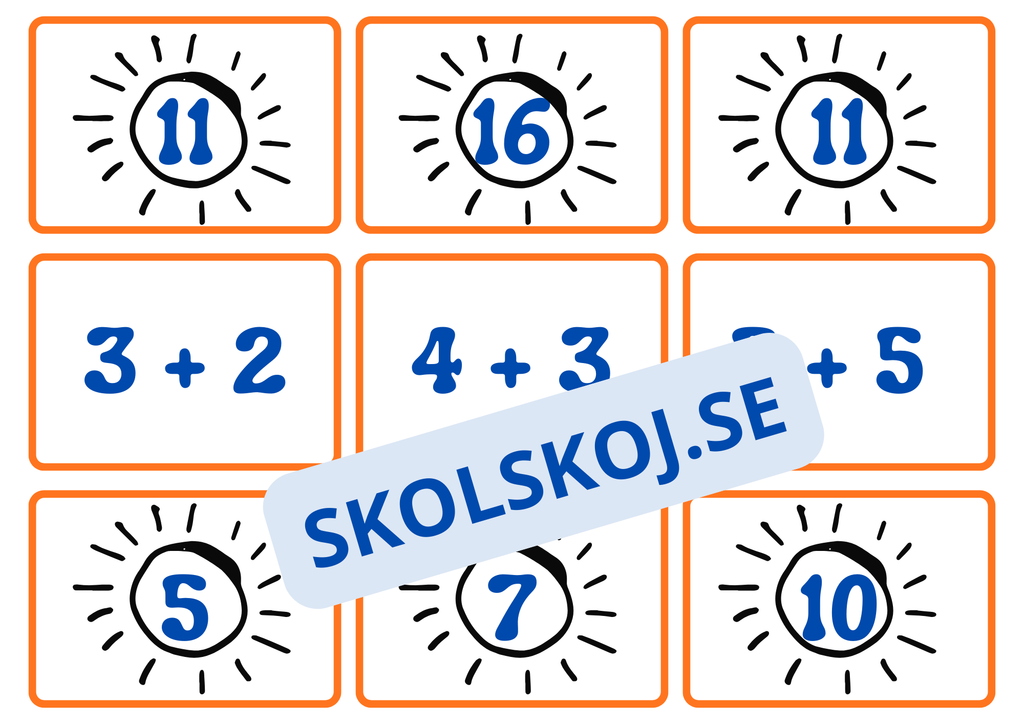 Mattekort – Para ihop plus och minus - Storlek A5