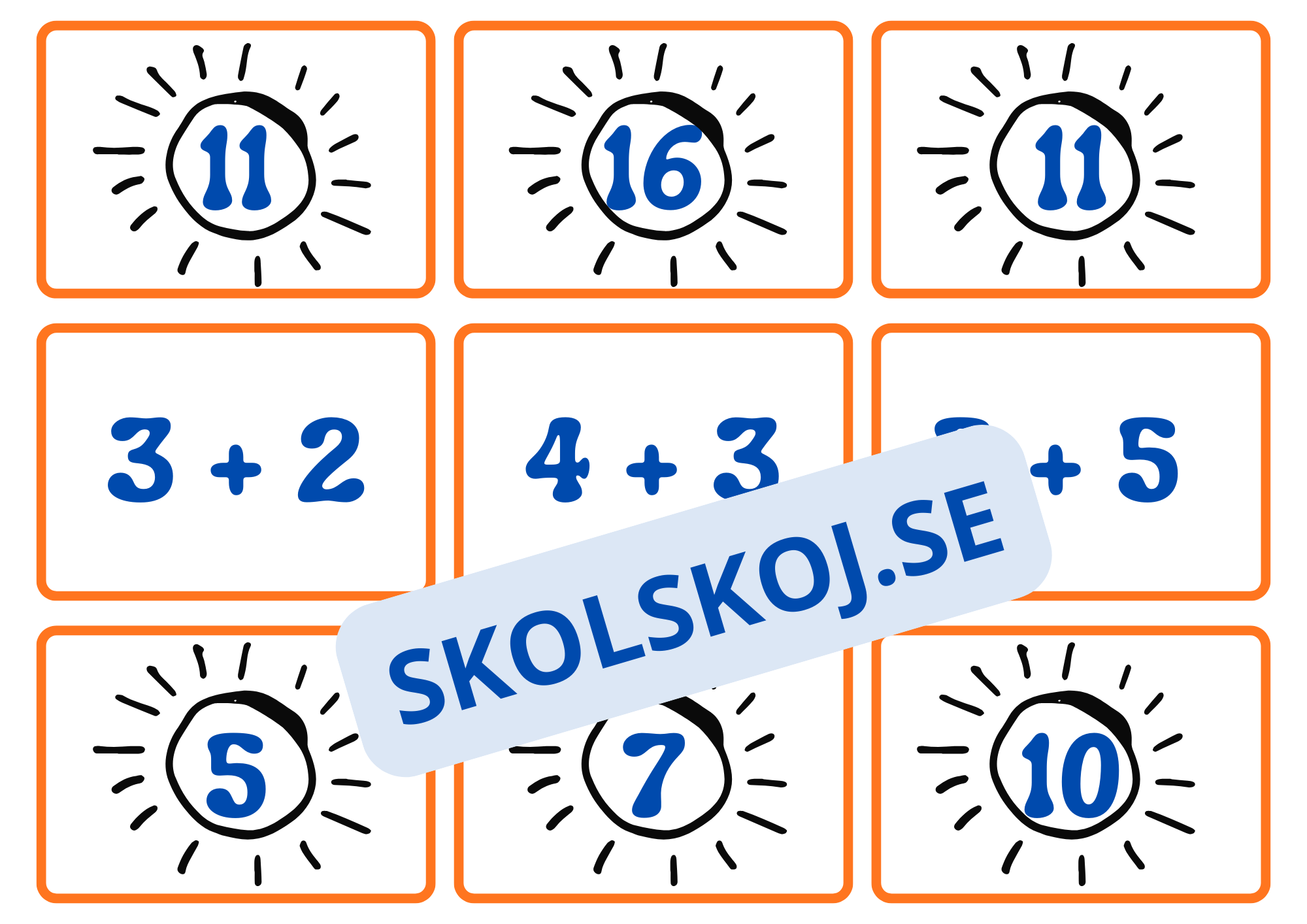 Mattekort – Para ihop plus och minus - Storlek A5