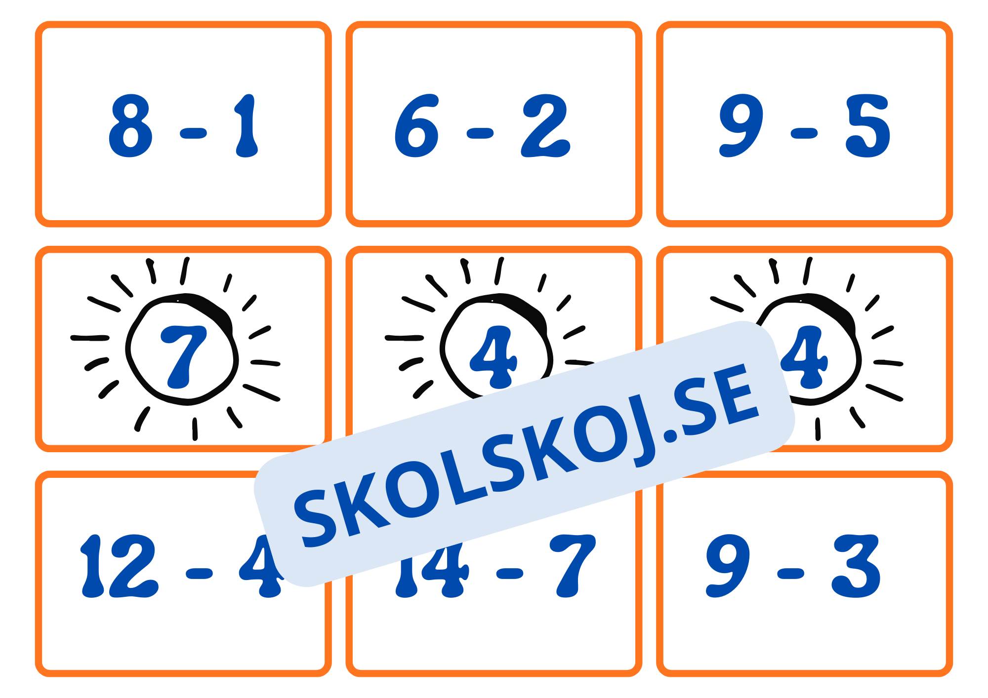 Mattekort – Para ihop plus och minus - Storlek A5