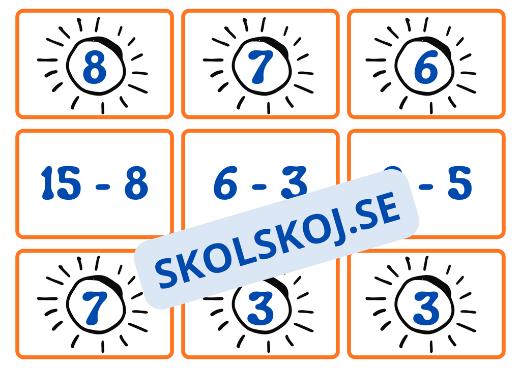 Mattekort – Para ihop plus och minus - Storlek A5