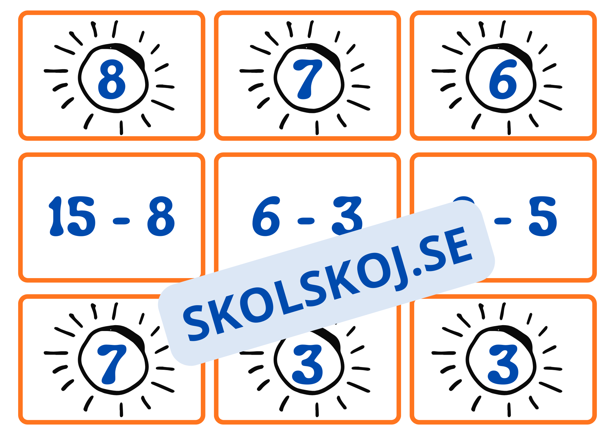 Mattekort – Para ihop plus och minus - Storlek A5