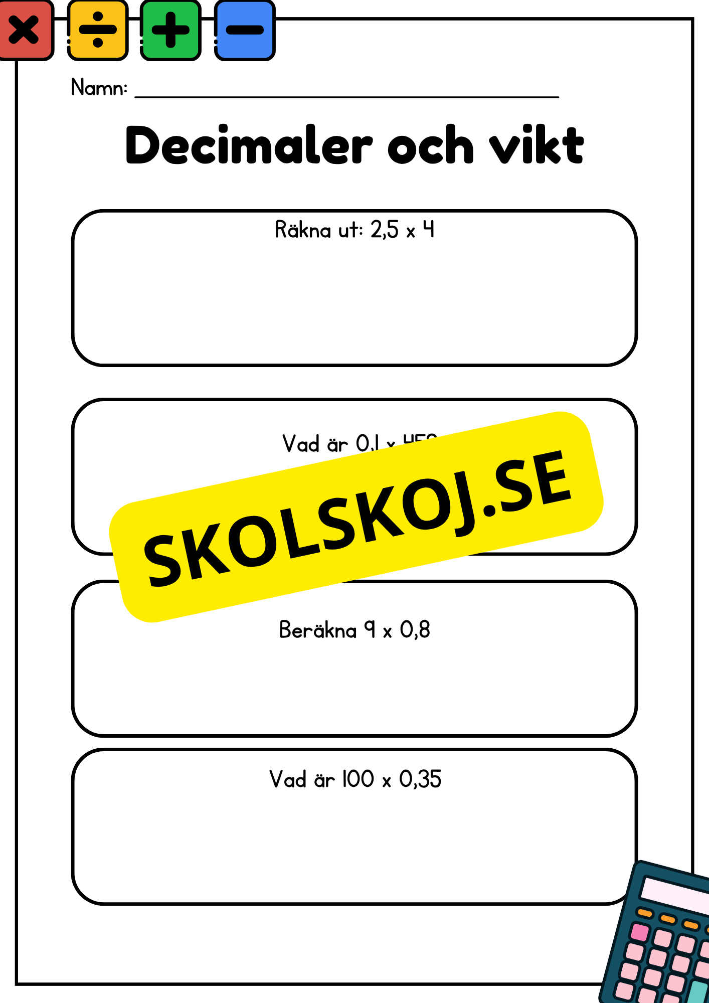Decimaler och vikt - Blandade uppgifter - Åk 5 - 6