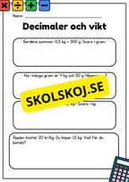 Decimaler och vikt - Blandade uppgifter - Åk 5 - 6