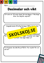 Decimaler och vikt - Blandade uppgifter - Åk 5 - 6